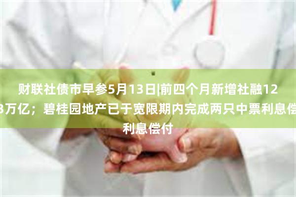 财联社债市早参5月13日|前四个月新增社融12.73万亿；碧桂园地产已于宽限期内完成两只中票利息偿付